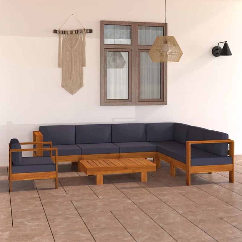 vidaXL Muebles de jardín 10 pzas con cojines gris oscuro madera acacia vidaXL Muebles de jardín 10 pzas con cojines gris oscuro madera acacia