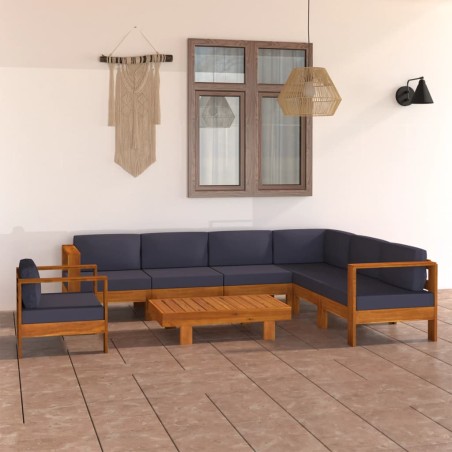 vidaXL Muebles de jardín 10 pzas con cojines gris oscuro madera acacia