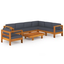 vidaXL Muebles de jardín 10 pzas con cojines gris oscuro madera acacia