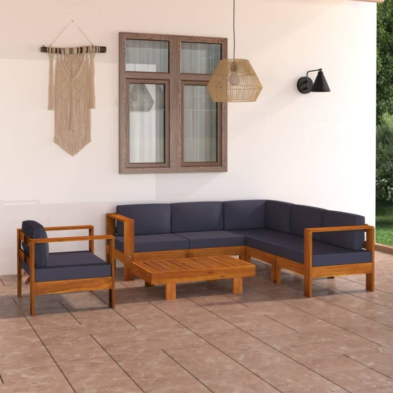 vidaXL Muebles de jardín 7 pzas con cojines gris oscuro madera acacia vidaXL Muebles de jardín 7 pzas con cojines gris oscuro madera acacia