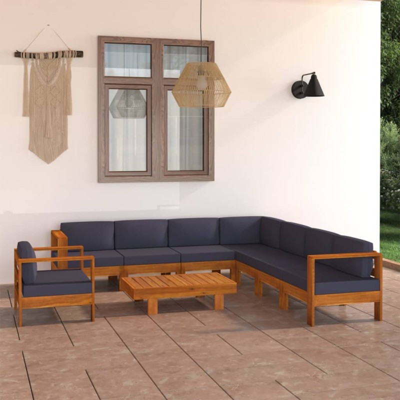 vidaXL Muebles de jardín 9 pzas con cojines gris oscuro madera acacia vidaXL Muebles de jardín 9 pzas con cojines gris oscuro madera acacia