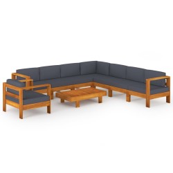 vidaXL Muebles de jardín 9 pzas con cojines  gris oscuro madera acacia