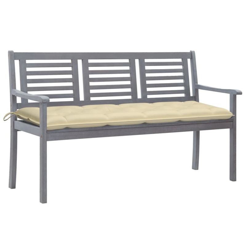 vidaXL Banco de jardín 3 plazas madera eucalipto gris y cojín 150 cm vidaXL Banco de jardín 3 plazas madera eucalipto gris y cojín 150 cm