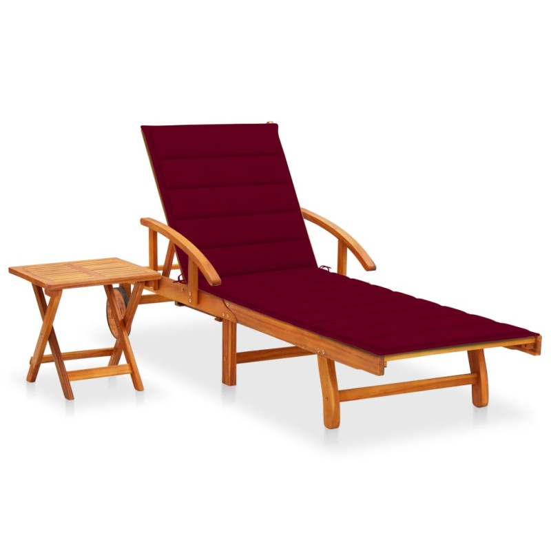 vidaXL Tumbona de jardín con mesa y cojín madera maciza de acacia vidaXL Tumbona de jardín con mesa y cojín madera maciza de acacia