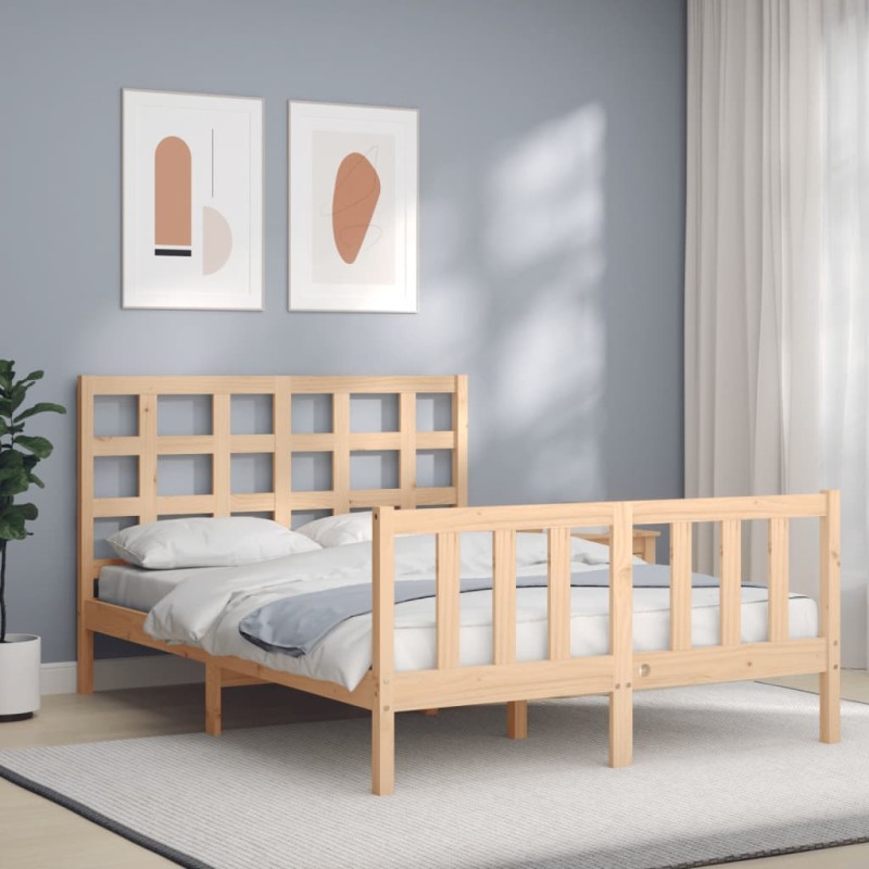 vidaXL Estructura de cama con cabecero madera maciza 140x190 cm vidaXL Estructura de cama con cabecero madera maciza 140x190 cm