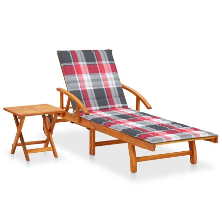 vidaXL Tumbona de jardín con mesa y cojín de madera maciza de acacia