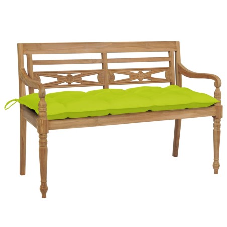 vidaXL Banco Batavia de teca maciza con cojín verde brillante 120 cm