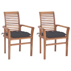 vidaXL Sillas de comedor 2 uds madera teca con cojines gris antracita