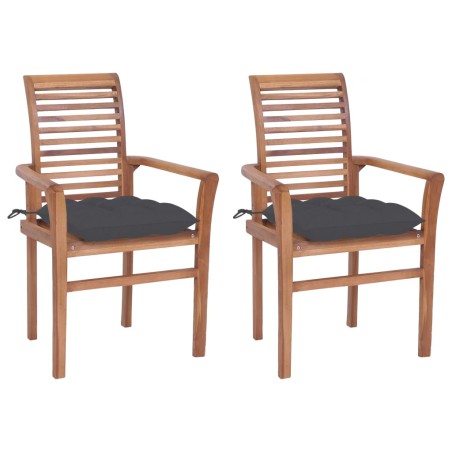 vidaXL Sillas de comedor 2 uds madera teca con cojines gris antracita