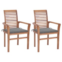 vidaXL Sillas de comedor 2 uds madera maciza de teca con cojines gris