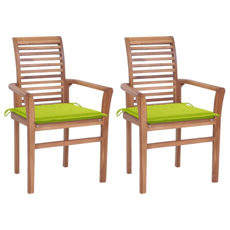 vidaXL Sillas de comedor 2 uds madera teca con cojines verde brillante vidaXL Sillas de comedor 2 uds madera teca con cojines verde brillante