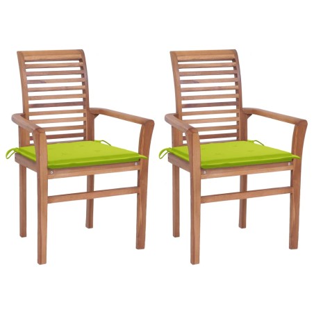 vidaXL Sillas de comedor 2 uds madera teca con cojines verde brillante