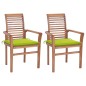 vidaXL Sillas de comedor 2 uds madera teca con cojines verde brillante vidaXL Sillas de comedor 2 uds madera teca con cojines verde brillante