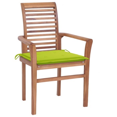 vidaXL Sillas de comedor 2 uds madera teca con cojines verde brillante