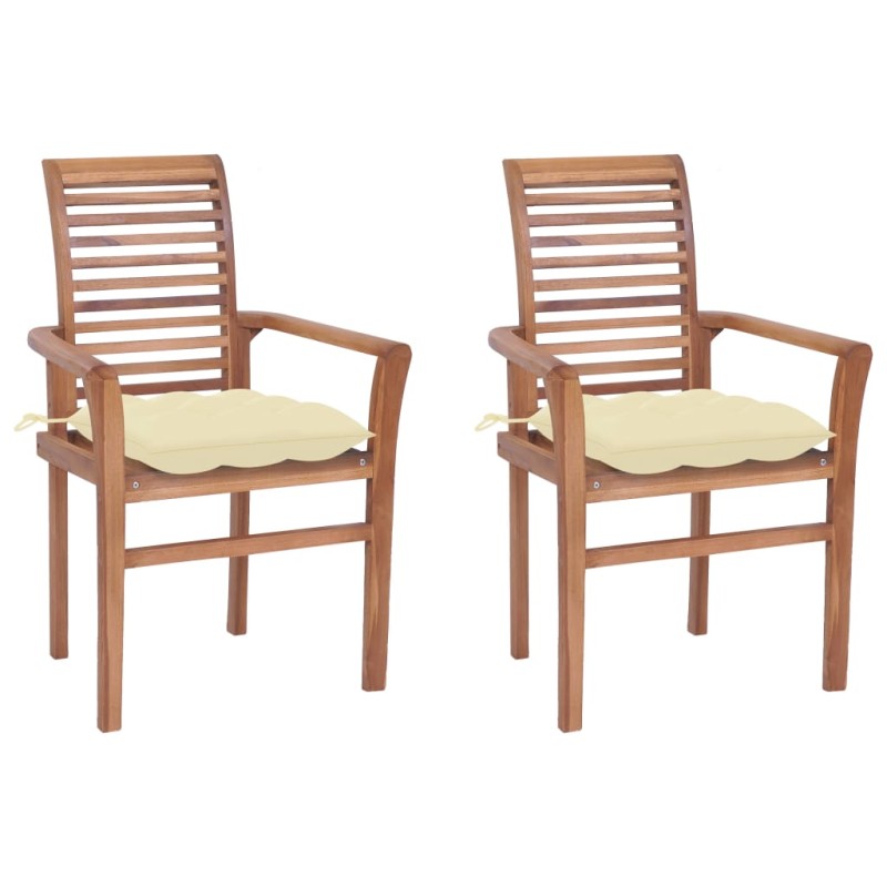 vidaXL Sillas de comedor 2 uds madera de teca con cojines blanco crema vidaXL Sillas de comedor 2 uds madera de teca con cojines blanco crema