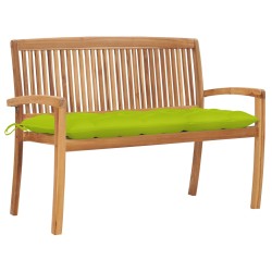 vidaXL Banco de jardín apilable y cojín madera maciza de teca 128,5 cm