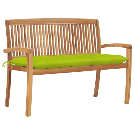 vidaXL Banco de jardín apilable y cojín madera maciza de teca 128,5 cm