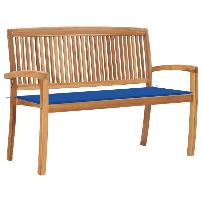 vidaXL Banco de jardín apilable y cojín madera maciza de teca 128,5 cm vidaXL Banco de jardín apilable y cojín madera maciza de teca 128,5 cm