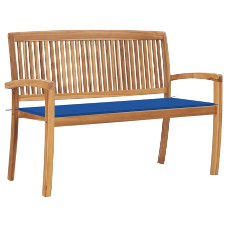 vidaXL Banco de jardín apilable y cojín madera maciza de teca 128,5 cm