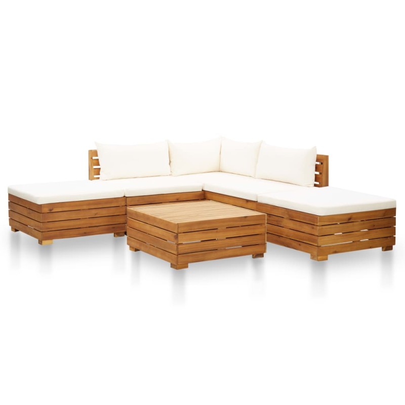 vidaXL Muebles de jardín 6 pzas y cojines madera acacia blanco crema 