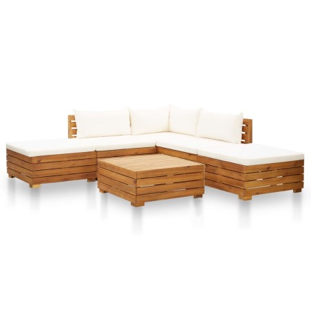 vidaXL Muebles de jardín 6 pzas y cojines madera acacia blanco crema 