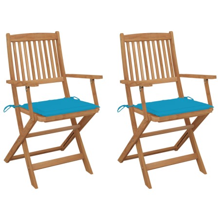 vidaXL Sillas de jardín plegables 2 uds y cojines madera maciza acacia