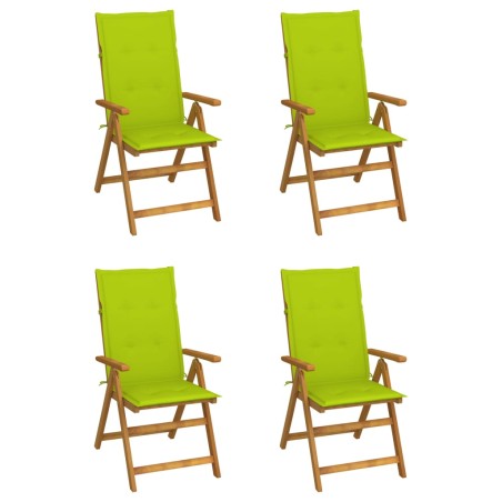vidaXL Sillas de jardín reclinables 4 uds madera maciza acacia cojines