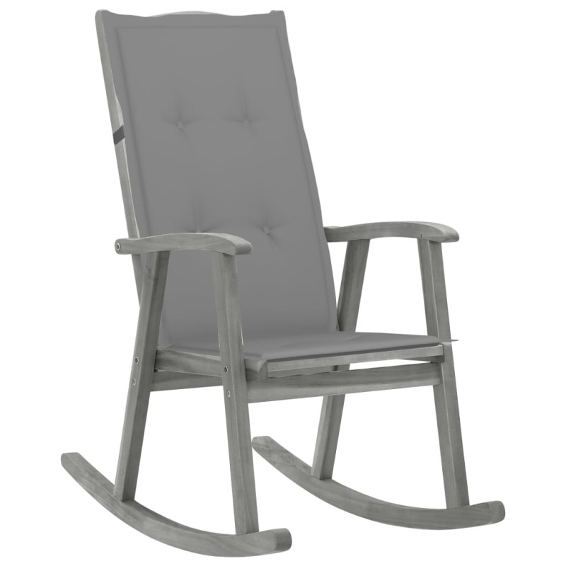 vidaXL Silla mecedora con cojines madera maciza de acacia gris vidaXL Silla mecedora con cojines madera maciza de acacia gris