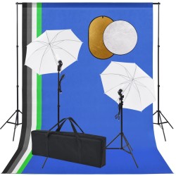 vidaXL Kit estudio fotográfico lámparas, sombrillas, fondo y reflector 