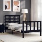 vidaXL Estructura de cama con cabecero madera maciza negro 100x200 cm vidaXL Estructura de cama con cabecero madera maciza negro 100x200 cm