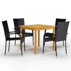 vidaXL Juego de comedor para jardín 5 piezas negro