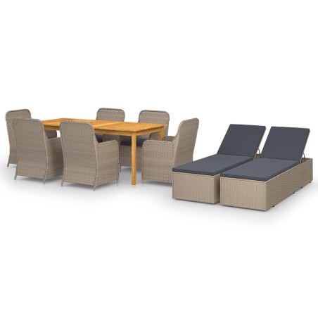 vidaXL Juego de comedor para jardín 9 piezas marrón