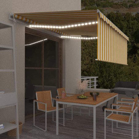 vidaXL Toldo automático con persiana LED sensor viento amarillo 4x3 m 