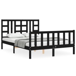 vidaXL Estructura de cama con cabecero madera maciza negro 160x200 cm