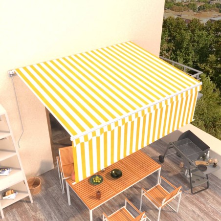 vidaXL Toldo retráctil manual con persiana amarillo y blanco 4,5x3 m
