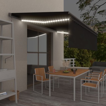 vidaXL Toldo automático persiana LED sensor viento gris antracita 5x3m