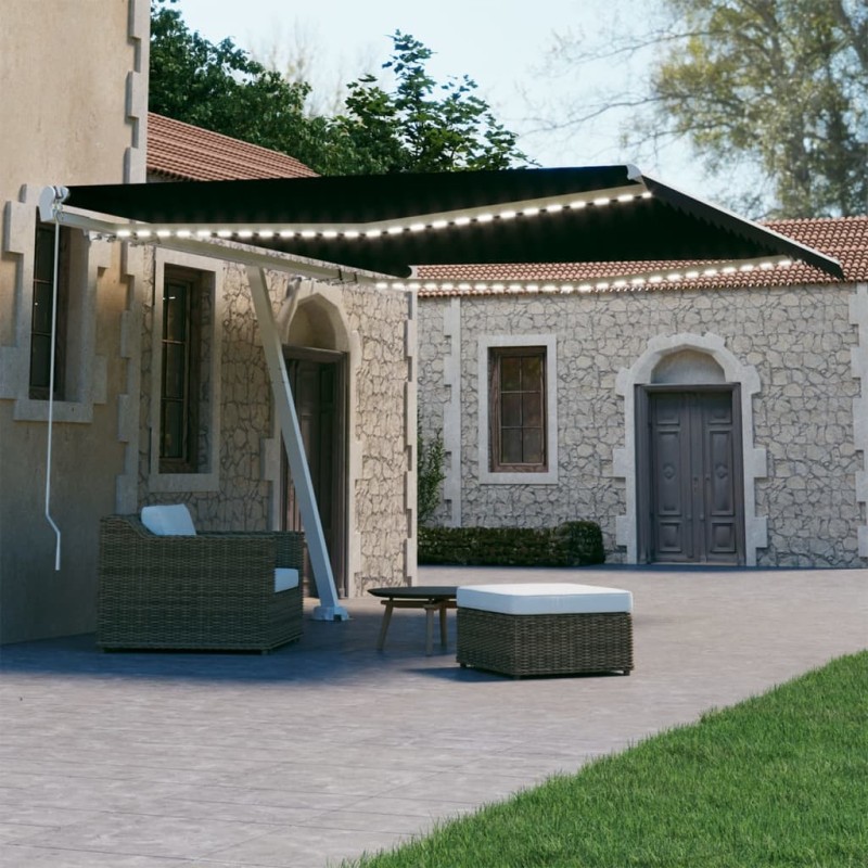 vidaXL Toldo retráctil manual con LED gris antracita 400x300 cm