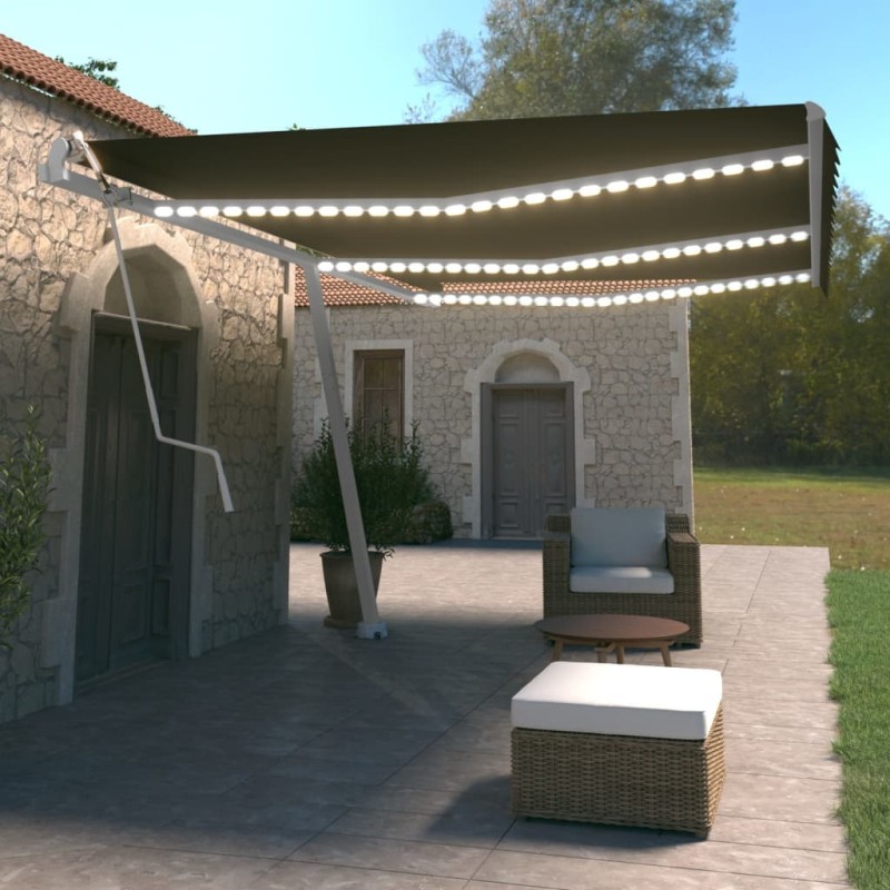 vidaXL Toldo automático LED sensor de viento gris antracita 600x350 cm vidaXL Toldo automático LED sensor de viento gris antracita 600x350 cm