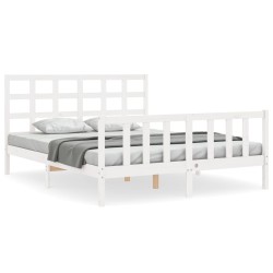 vidaXL Estructura de cama con cabecero madera maciza blanco 160x200 cm