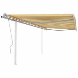 vidaXL Toldo manual retráctil con postes amarillo y blanco 4x3 m