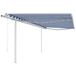 vidaXL Toldo retráctil automático con postes azul y blanco 4x3 m