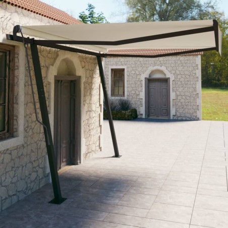 vidaXL Toldo automático retráctil con postes color crema 4x3 m