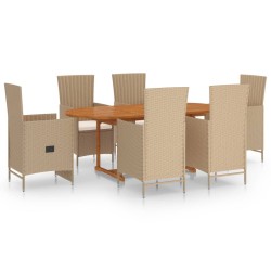 vidaXL Juego de comedor de jardín 7 piezas ratán sintético beige
