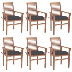 vidaXL Sillas de comedor 6 uds madera teca con cojines gris antracita