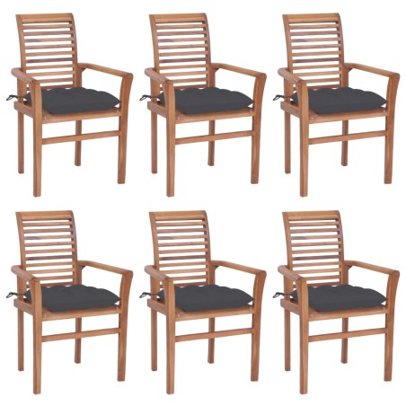 vidaXL Sillas de comedor 6 uds madera teca con cojines gris antracita