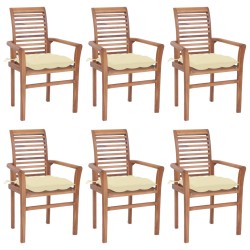 vidaXL Sillas de comedor 6 uds madera teca con cojines crema blanco