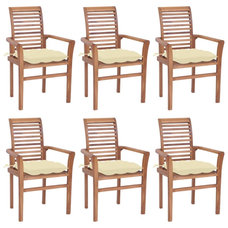 vidaXL Sillas de comedor 6 uds madera teca con cojines crema blanco