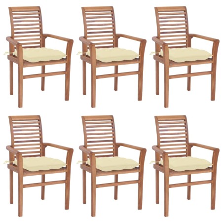 vidaXL Sillas de comedor 6 uds madera teca con cojines crema blanco