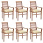 vidaXL Sillas de comedor 6 uds madera teca con cojines crema blanco