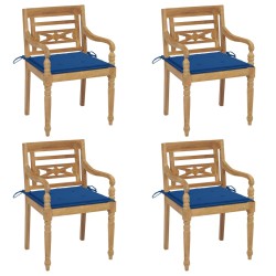 vidaXL Sillas Batavia 4 unidades madera maciza de teca con cojines